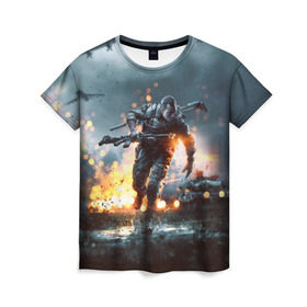 Женская футболка 3D с принтом Battlefield , 100% полиэфир ( синтетическое хлопкоподобное полотно) | прямой крой, круглый вырез горловины, длина до линии бедер | battlefield | батла | батлфилд | игра