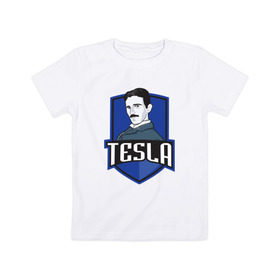 Детская футболка хлопок с принтом Никола Тесла , 100% хлопок | круглый вырез горловины, полуприлегающий силуэт, длина до линии бедер | tesla