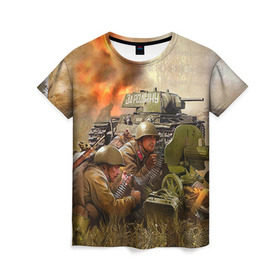 Женская футболка 3D с принтом День победы , 100% полиэфир ( синтетическое хлопкоподобное полотно) | прямой крой, круглый вырез горловины, длина до линии бедер | 9 мая | war | военная техника | война | день победы | за родину | солдаты | техника