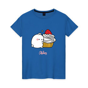 Женская футболка хлопок с принтом Кролик Моланг (кекс) , 100% хлопок | прямой крой, круглый вырез горловины, длина до линии бедер, слегка спущенное плечо | molang | каваи | кекс | кролик | моланг | няшя