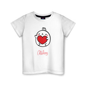 Детская футболка хлопок с принтом Кролик Моланг (сердце) , 100% хлопок | круглый вырез горловины, полуприлегающий силуэт, длина до линии бедер | molang | каваи | кролик | любовь | моланг | сердце