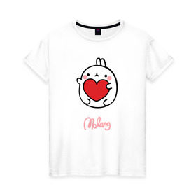 Женская футболка хлопок с принтом Кролик Моланг (сердце) , 100% хлопок | прямой крой, круглый вырез горловины, длина до линии бедер, слегка спущенное плечо | molang | каваи | кролик | любовь | моланг | сердце