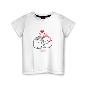 Детская футболка хлопок с принтом Кролик Моланг (любовь) , 100% хлопок | круглый вырез горловины, полуприлегающий силуэт, длина до линии бедер | molang | каваи | кролик | любовь | моланг