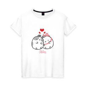 Женская футболка хлопок с принтом Кролик Моланг (любовь) , 100% хлопок | прямой крой, круглый вырез горловины, длина до линии бедер, слегка спущенное плечо | molang | каваи | кролик | любовь | моланг