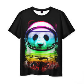 Мужская футболка 3D с принтом Панда космонавт , 100% полиэфир | прямой крой, круглый вырез горловины, длина до линии бедер | астронавт | звезды | космонавт | космос | панда | радуга