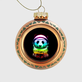 Стеклянный ёлочный шар с принтом Панда космонавт , Стекло | Диаметр: 80 мм | астронавт | звезды | космонавт | космос | панда | радуга