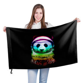 Флаг 3D с принтом Панда космонавт , 100% полиэстер | плотность ткани — 95 г/м2, размер — 67 х 109 см. Принт наносится с одной стороны | астронавт | звезды | космонавт | космос | панда | радуга