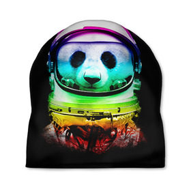 Шапка 3D с принтом Панда космонавт , 100% полиэстер | универсальный размер, печать по всей поверхности изделия | Тематика изображения на принте: астронавт | звезды | космонавт | космос | панда | радуга