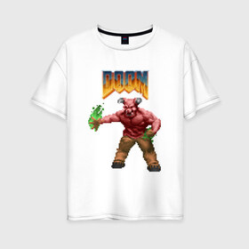Женская футболка хлопок Oversize с принтом Минотавр (Doom) пиксель-арт , 100% хлопок | свободный крой, круглый ворот, спущенный рукав, длина до линии бедер
 | 