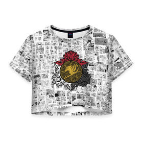 Женская футболка 3D укороченная с принтом Fairy Tail - Fire & Sky & Iron , 100% полиэстер | круглая горловина, длина футболки до линии талии, рукава с отворотами | fairy | tail | грей | лого | логотип | люси | нацу | эрза