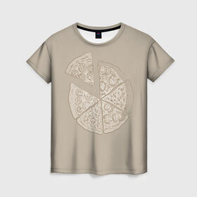 Женская футболка 3D с принтом Пицца , 100% полиэфир ( синтетическое хлопкоподобное полотно) | прямой крой, круглый вырез горловины, длина до линии бедер | грибы | еда | колбаса | кусок | пицца | помидоры