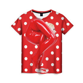 Женская футболка 3D с принтом Гибкость , 100% полиэфир ( синтетическое хлопкоподобное полотно) | прямой крой, круглый вырез горловины, длина до линии бедер | белый | германия | гибкость | горошек | девушка | красный | латекс | юлия гюнтель