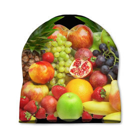 Шапка 3D с принтом Фрукты , 100% полиэстер | универсальный размер, печать по всей поверхности изделия | ананас | апельсин | арбуз | банан | виноград | гранат | груша | клубника | фрукты | яблоко | ягоды