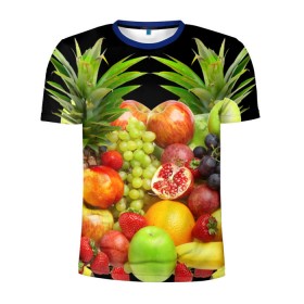 Мужская футболка 3D спортивная с принтом Фрукты , 100% полиэстер с улучшенными характеристиками | приталенный силуэт, круглая горловина, широкие плечи, сужается к линии бедра | ананас | апельсин | арбуз | банан | виноград | гранат | груша | клубника | фрукты | яблоко | ягоды