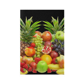 Обложка для паспорта матовая кожа с принтом Фрукты , натуральная матовая кожа | размер 19,3 х 13,7 см; прозрачные пластиковые крепления | Тематика изображения на принте: ананас | апельсин | арбуз | банан | виноград | гранат | груша | клубника | фрукты | яблоко | ягоды