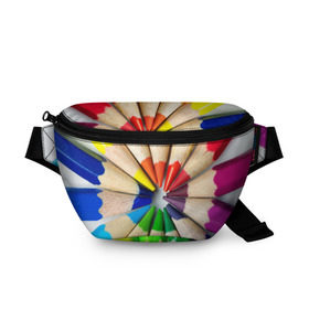 Поясная сумка 3D с принтом Карандаши , 100% полиэстер | плотная ткань, ремень с регулируемой длиной, внутри несколько карманов для мелочей, основное отделение и карман с обратной стороны сумки застегиваются на молнию | карандаш | радуга | разноцветная | цветная