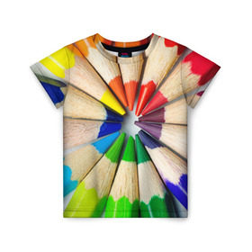 Детская футболка 3D с принтом Карандаши , 100% гипоаллергенный полиэфир | прямой крой, круглый вырез горловины, длина до линии бедер, чуть спущенное плечо, ткань немного тянется | карандаш | радуга | разноцветная | цветная