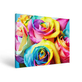 Холст прямоугольный с принтом Радужная роза , 100% ПВХ |  | бутон | лепестки | радуга | радужная роза | спектр | цвет | цветные | яркий