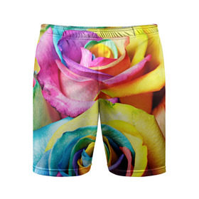 Мужские шорты 3D спортивные с принтом Радужная роза ,  |  | бутон | лепестки | радуга | радужная роза | спектр | цвет | цветные | яркий