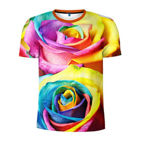 Мужская футболка 3D спортивная с принтом Радужная роза , 100% полиэстер с улучшенными характеристиками | приталенный силуэт, круглая горловина, широкие плечи, сужается к линии бедра | бутон | лепестки | радуга | радужная роза | спектр | цвет | цветные | яркий