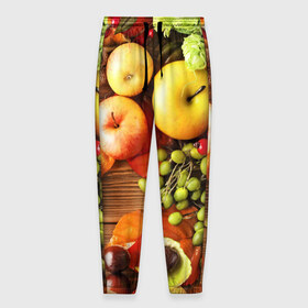 Мужские брюки 3D с принтом Фрукты , 100% полиэстер | манжеты по низу, эластичный пояс регулируется шнурком, по бокам два кармана без застежек, внутренняя часть кармана из мелкой сетки | зелень | натюрморт | плоды | фрукты | яблоки | ягоды