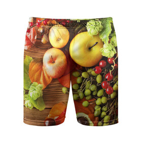 Мужские шорты 3D спортивные с принтом Фрукты ,  |  | зелень | натюрморт | плоды | фрукты | яблоки | ягоды