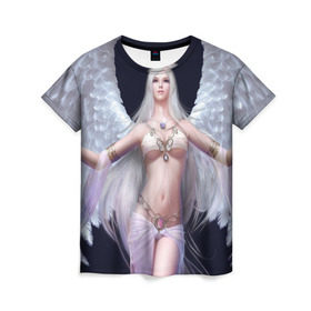Женская футболка 3D с принтом Девушка ангел , 100% полиэфир ( синтетическое хлопкоподобное полотно) | прямой крой, круглый вырез горловины, длина до линии бедер | крылья
