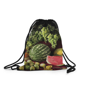 Рюкзак-мешок 3D с принтом Арбуз , 100% полиэстер | плотность ткани — 200 г/м2, размер — 35 х 45 см; лямки — толстые шнурки, застежка на шнуровке, без карманов и подкладки | Тематика изображения на принте: арбуз | виноград | каштан | натюрморт | плоды | ягоды