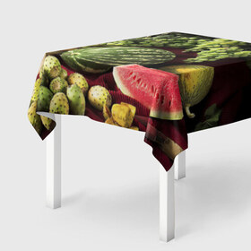 Скатерть 3D с принтом Арбуз , 100% полиэстер (ткань не мнется и не растягивается) | Размер: 150*150 см | арбуз | виноград | каштан | натюрморт | плоды | ягоды