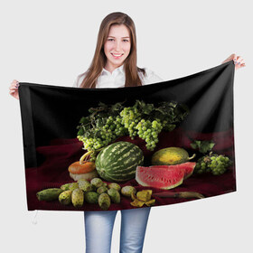 Флаг 3D с принтом Арбуз , 100% полиэстер | плотность ткани — 95 г/м2, размер — 67 х 109 см. Принт наносится с одной стороны | арбуз | виноград | каштан | натюрморт | плоды | ягоды