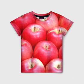 Детская футболка 3D с принтом Яблоки , 100% гипоаллергенный полиэфир | прямой крой, круглый вырез горловины, длина до линии бедер, чуть спущенное плечо, ткань немного тянется | Тематика изображения на принте: красные | плоды | уражай | фрукты | яблоки