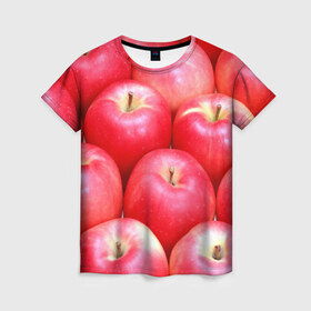 Женская футболка 3D с принтом Яблоки , 100% полиэфир ( синтетическое хлопкоподобное полотно) | прямой крой, круглый вырез горловины, длина до линии бедер | красные | плоды | уражай | фрукты | яблоки
