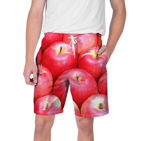 Мужские шорты 3D с принтом Яблоки ,  полиэстер 100% | прямой крой, два кармана без застежек по бокам. Мягкая трикотажная резинка на поясе, внутри которой широкие завязки. Длина чуть выше колен | красные | плоды | уражай | фрукты | яблоки