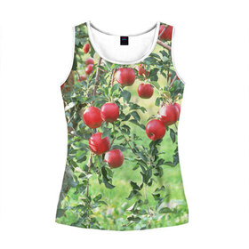 Женская майка 3D с принтом Яблоки , 100% полиэстер | круглая горловина, прямой силуэт, длина до линии бедра | дерево | зелень | красные | сад | яблоки