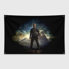 Флаг-баннер с принтом Рагнар , 100% полиэстер | размер 67 х 109 см, плотность ткани — 95 г/м2; по краям флага есть четыре люверса для крепления | vikings | викинги