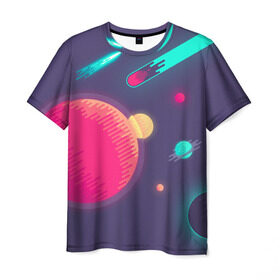 Мужская футболка 3D с принтом Космос , 100% полиэфир | прямой крой, круглый вырез горловины, длина до линии бедер | swag | в космосе | космос | луна | минимализм | небо