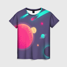 Женская футболка 3D с принтом Космос , 100% полиэфир ( синтетическое хлопкоподобное полотно) | прямой крой, круглый вырез горловины, длина до линии бедер | swag | в космосе | космос | луна | минимализм | небо