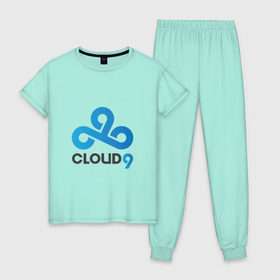 Женская пижама хлопок с принтом Cloud9 , 100% хлопок | брюки и футболка прямого кроя, без карманов, на брюках мягкая резинка на поясе и по низу штанин | cld9