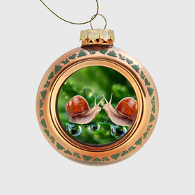 Стеклянный ёлочный шар с принтом Улитки , Стекло | Диаметр: 80 мм | зеленая | любовь | природа | улитка