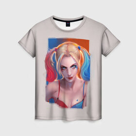 Женская футболка 3D с принтом Харли Квинн , 100% полиэфир ( синтетическое хлопкоподобное полотно) | прямой крой, круглый вырез горловины, длина до линии бедер | харли квинн