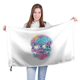 Флаг 3D с принтом Цветной череп с узорами , 100% полиэстер | плотность ткани — 95 г/м2, размер — 67 х 109 см. Принт наносится с одной стороны | кости | скелет | узор | цветной | череп