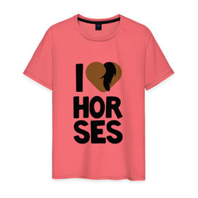 Мужская футболка хлопок с принтом I love horses , 100% хлопок | прямой крой, круглый вырез горловины, длина до линии бедер, слегка спущенное плечо. | horse | кони | конный спорт | лошадь | я люблю