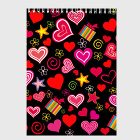 Скетчбук с принтом Любовь , 100% бумага
 | 48 листов, плотность листов — 100 г/м2, плотность картонной обложки — 250 г/м2. Листы скреплены сверху удобной пружинной спиралью | Тематика изображения на принте: love is | любовь | подарки | сердца