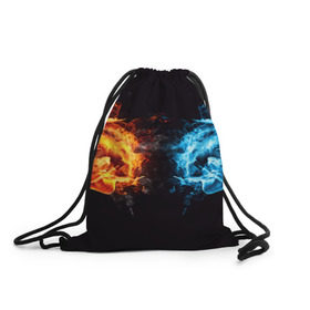 Рюкзак-мешок 3D с принтом Лёд и пламя , 100% полиэстер | плотность ткани — 200 г/м2, размер — 35 х 45 см; лямки — толстые шнурки, застежка на шнуровке, без карманов и подкладки | вода | красный | лёд и пламя | огонь | руки | синий | столкновение | удар