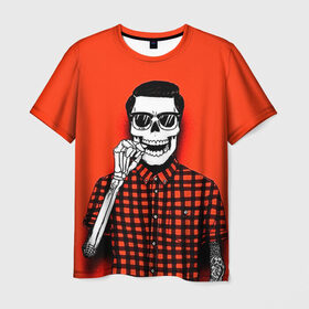Мужская футболка 3D с принтом Скелет хипстер , 100% полиэфир | прямой крой, круглый вырез горловины, длина до линии бедер | Тематика изображения на принте: swag | свег | свэг | скелет | хипстер | хисптеры | череп
