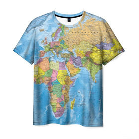 Мужская футболка 3D с принтом Карта , 100% полиэфир | прямой крой, круглый вырез горловины, длина до линии бедер | Тематика изображения на принте: map | world | глобус | мир | россия