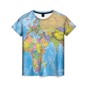 Женская футболка 3D с принтом Карта , 100% полиэфир ( синтетическое хлопкоподобное полотно) | прямой крой, круглый вырез горловины, длина до линии бедер | map | world | глобус | мир | россия
