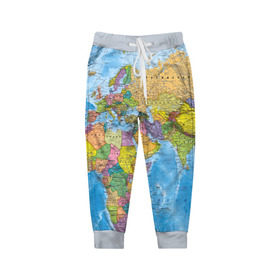 Детские брюки 3D с принтом Карта , 100% полиэстер | манжеты по низу, эластичный пояс регулируется шнурком, по бокам два кармана без застежек, внутренняя часть кармана из мелкой сетки | map | world | глобус | мир | россия