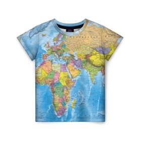 Детская футболка 3D с принтом Карта , 100% гипоаллергенный полиэфир | прямой крой, круглый вырез горловины, длина до линии бедер, чуть спущенное плечо, ткань немного тянется | map | world | глобус | мир | россия