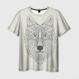 Мужская футболка 3D с принтом Волк-шаман , 100% полиэфир | прямой крой, круглый вырез горловины, длина до линии бедер | wolf | волк | животные | узоры | шаман